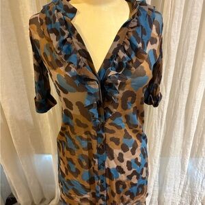 Weston Wear Blue and Brown Animal Print Blouse